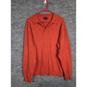 Jos. A. Bank Sweater Mens Large Orange Cashmere Polo Long Sleeve Collared Knit